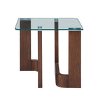 Anabelle 22" End Table - Brandy front view with clear glass top and curved wood supports