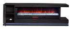Arden 90" Fireplace TV Console - Washed Charcoal with open side cabinet, interior shelves and glowing fireplace