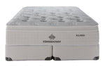 Front view of Kingsdown Atmosphere Firm Euro Top King Mattress and Split Boxspring Set with quilted surface and beige finish.