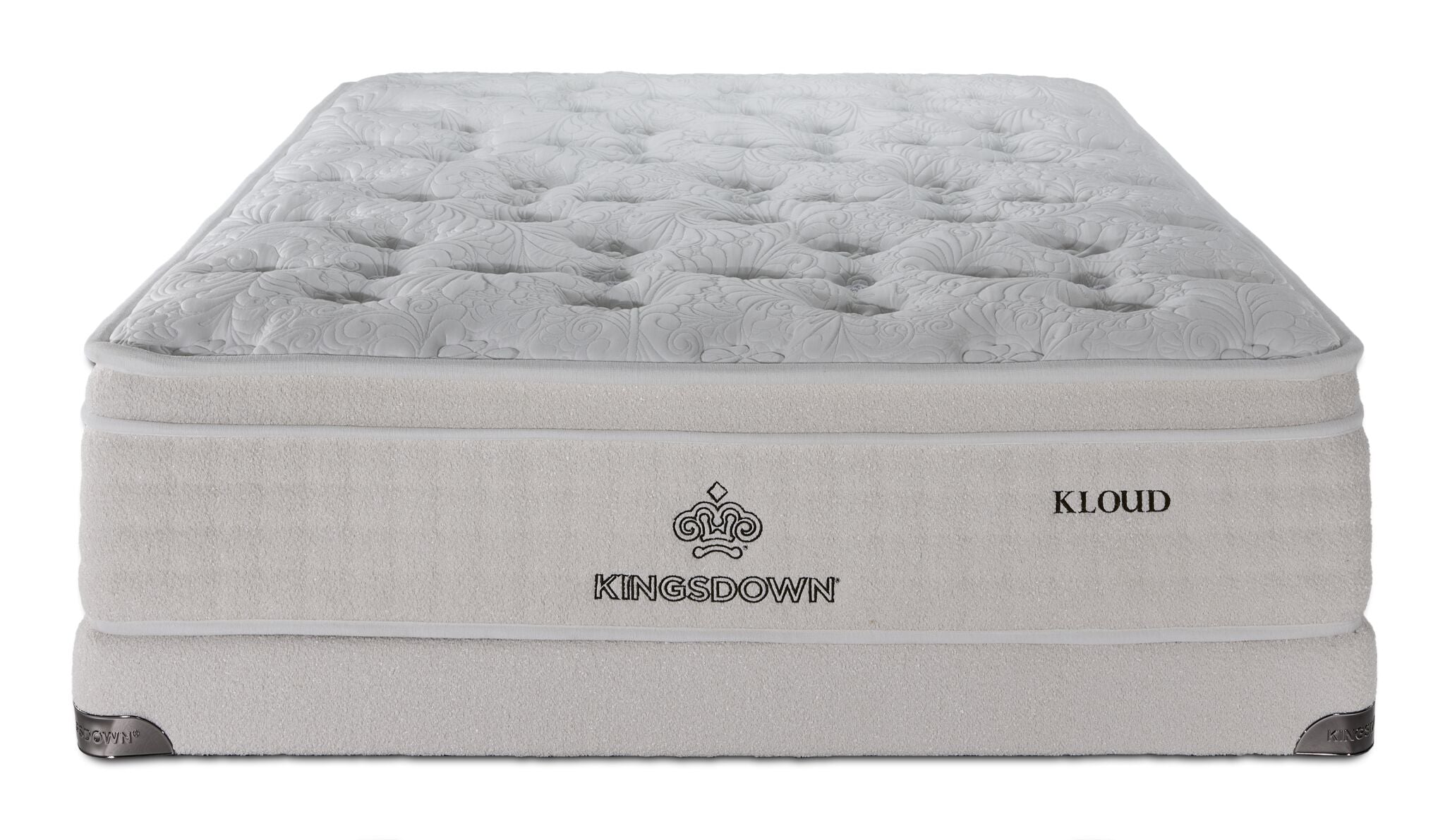 Front view of Kingsdown Atmosphere Firm Euro Top Twin Mattress and Low Profile Boxspring Set in beige.