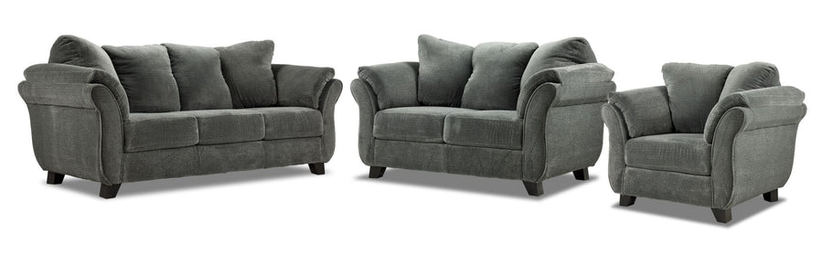 Avery Sofa, Loveseat and Chair Set - Charcoal