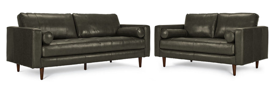 Bari Leather Sofa and Loveseat Set - Charcoal