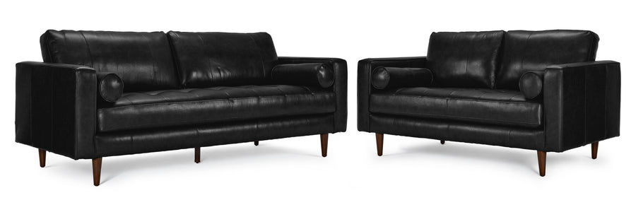 Bari Leather Sofa and Loveseat Set - Black