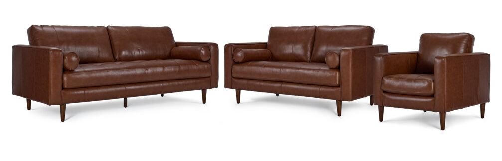 Bari Leather Sofa, Loveseat and Chair Set - Cobblestone