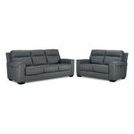 Benevento Leather Sofa and Loveseat Set - Steel