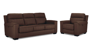 Benevento Ens. Sofa et fauteuil en cuir - moka