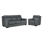 Benevento Leather Sofa and Chair Set - Steel