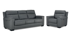 Benevento Ens. Sofa et fauteuil en cuir - acier