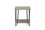 Bennet rustic oak end table front view with square top, black metal legs and lower storage shelf