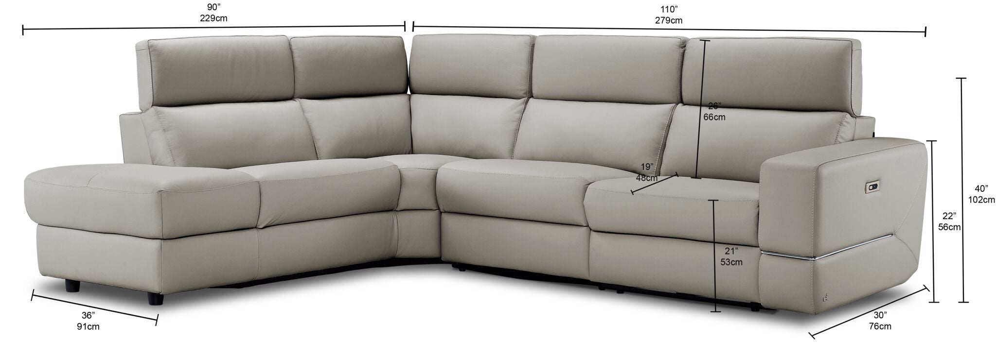 Bianca 3-Piece Power Sectional with Left Facing Chaise - Cream