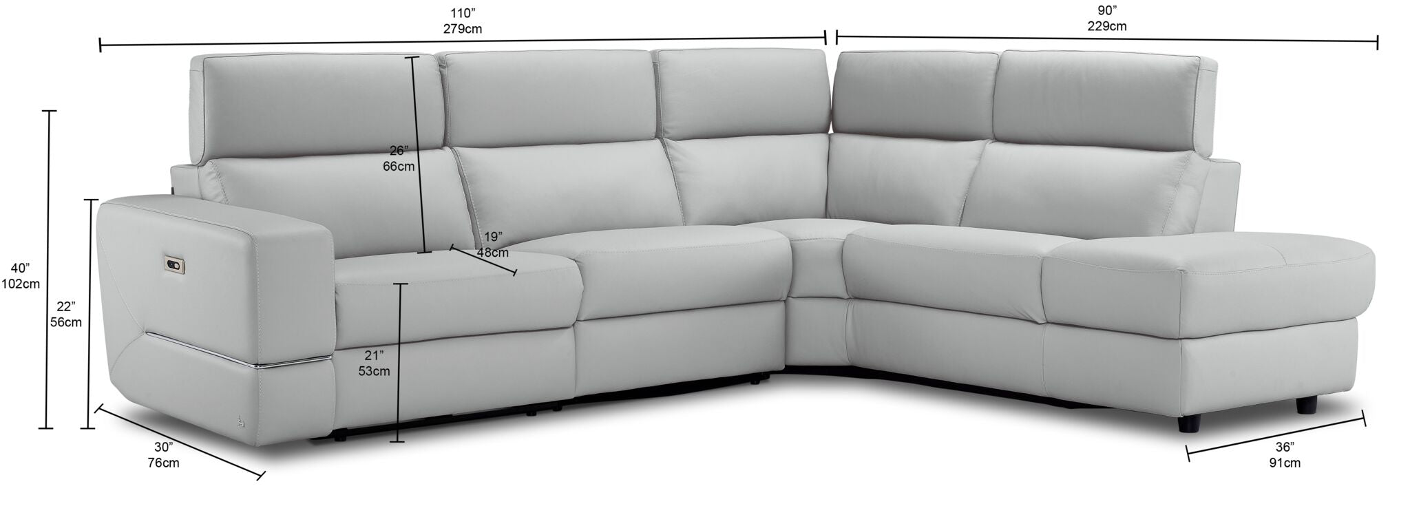 Bianca 3-Piece Power Sectional with Right Facing Chaise - White