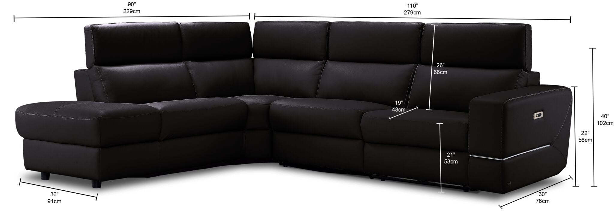 Bianca 3-Piece Power Sectional with Left Facing Chaise - Chocolate
