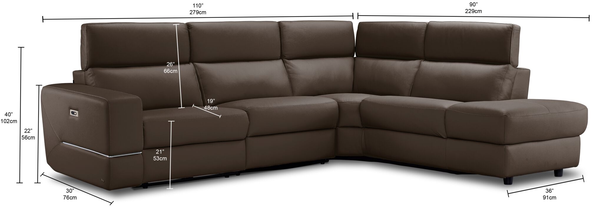 Bianca 3-Piece Power Sectional with Right Facing Chaise - Taupe