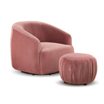Blaire Swivel Accent Chair and Ottoman Set - Blush with a curved swivel chair and matching round pleated ottoman