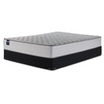 Sealy Burchelle Extra Firm Tight Top Twin mattress and black boxspring set, three-quarter view