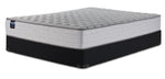 Sealy Burchelle Extra Firm Tight Top Full mattress and black boxspring set, three-quarter view