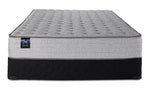 Sealy Burchelle Extra Firm Tight Top Twin mattress and black quilted boxspring set, front view