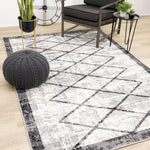 Ashwood 5'3" x 7'7" Distressed Lattice Area Rug - Grey, Black, White
