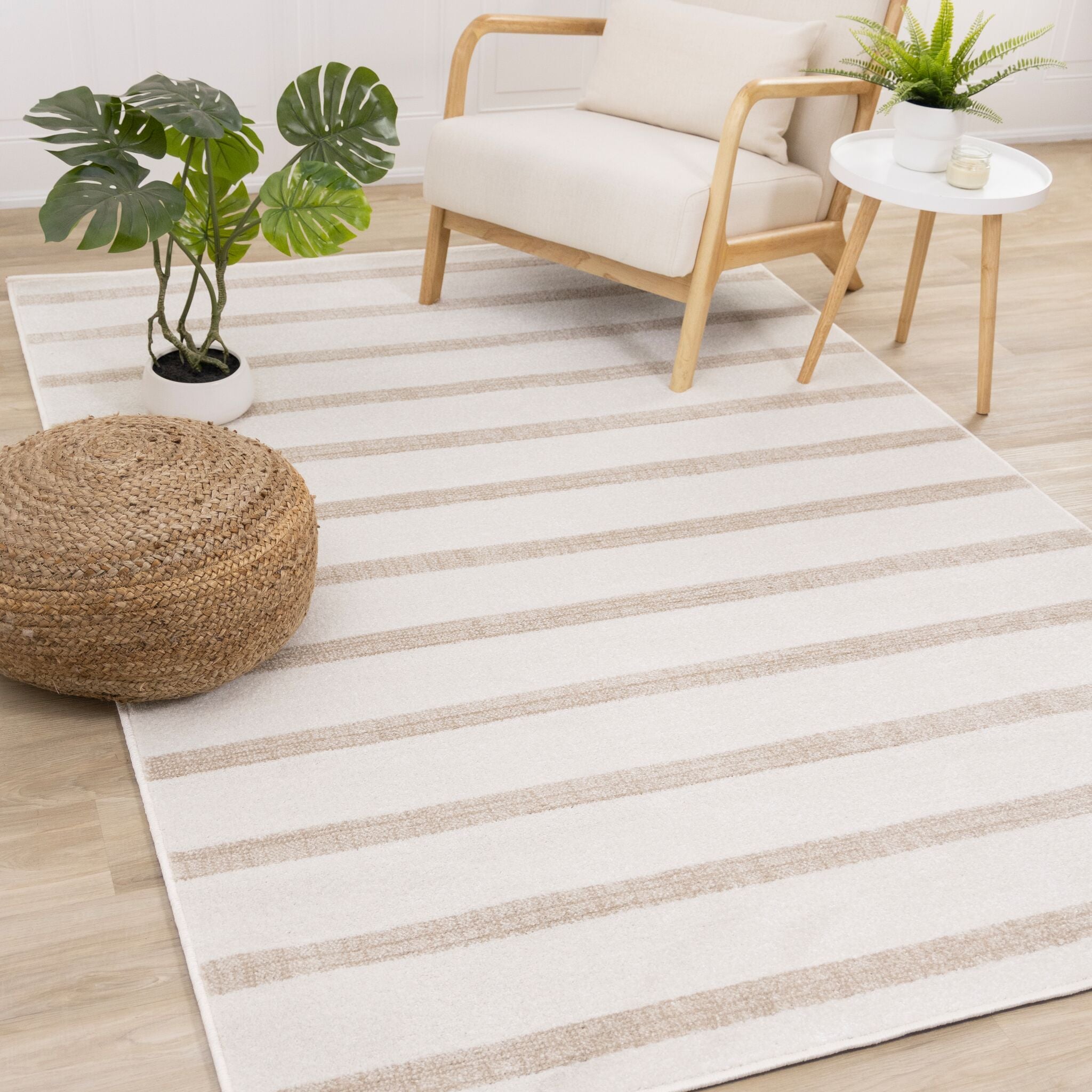 Beachwood Stripes 5'3" x 7'7" Striped Area Rug - Cream