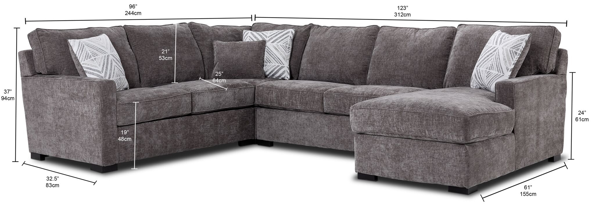 Charlotte 4-Piece Sectional with Right-Facing Chaise - Pewter