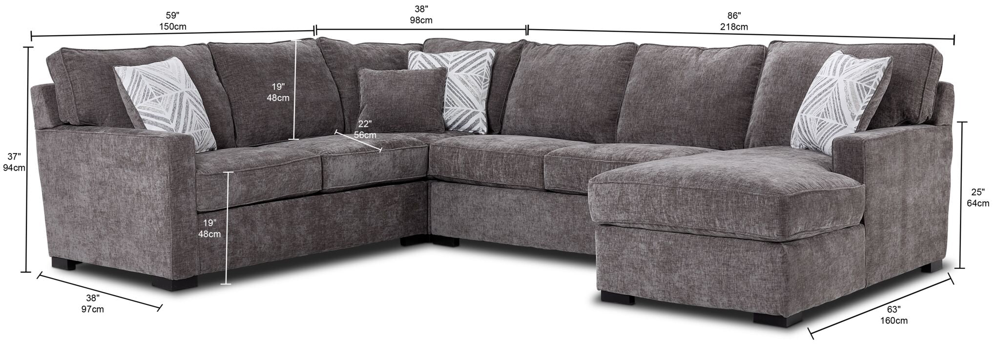 Charlotte 4-Piece Sectional with Right-Facing Chaise - Pewter