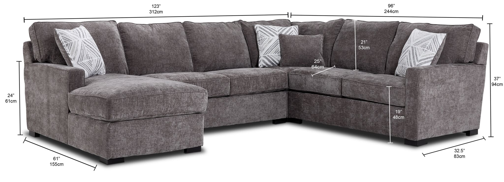 Charlotte 4-Piece Sectional with Left-Facing Chaise - Pewter