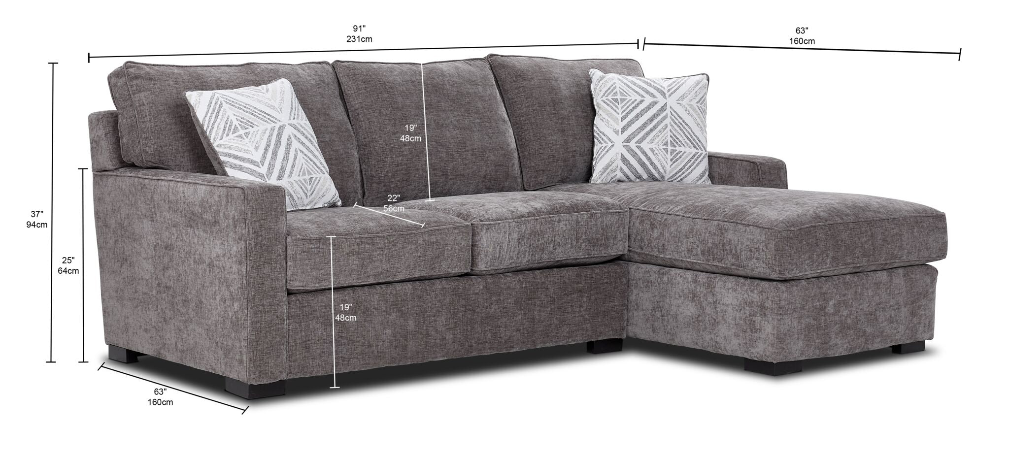 Charlotte 2-Piece Sectional with Right-Facing Chaise - Pewter