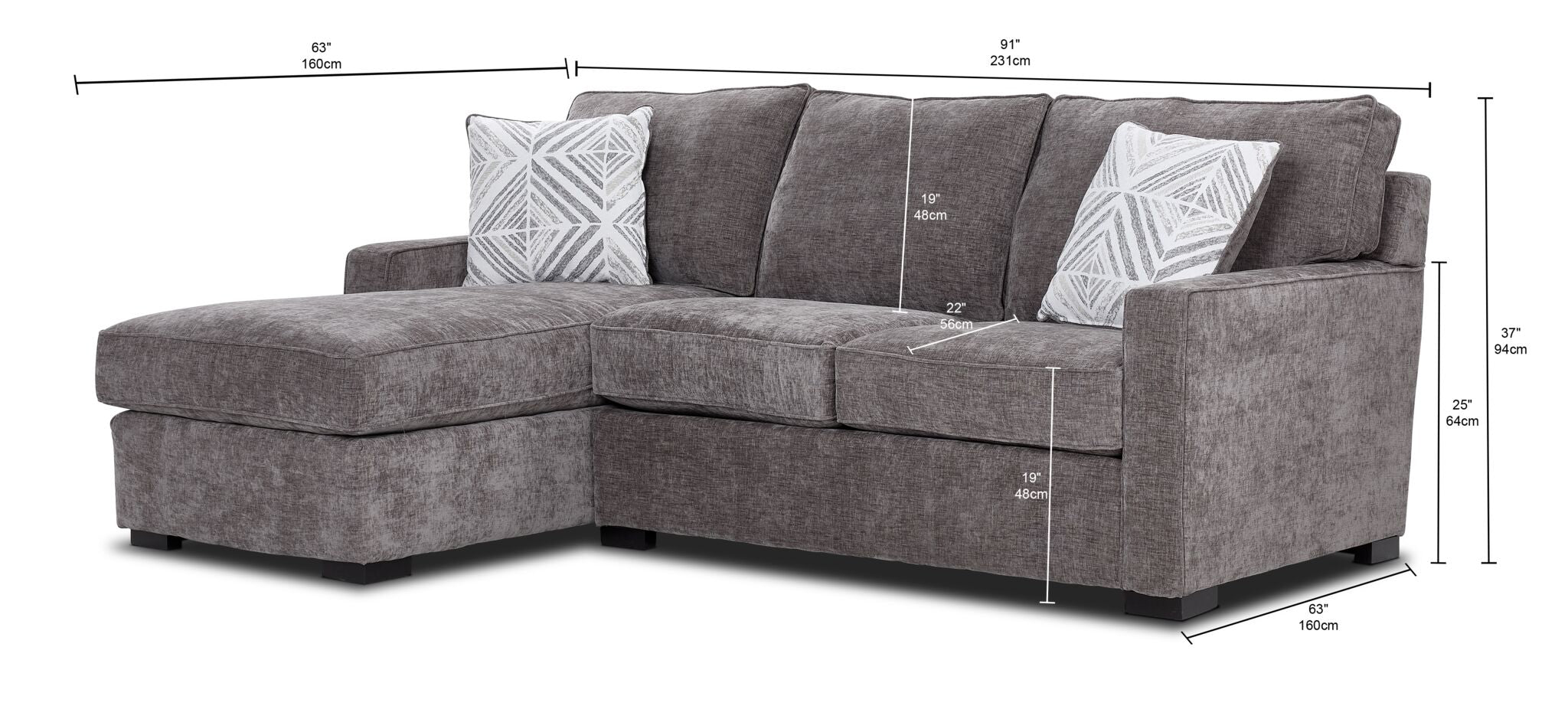 Charlotte 2-Piece Sectional with Left-Facing Chaise - Pewter