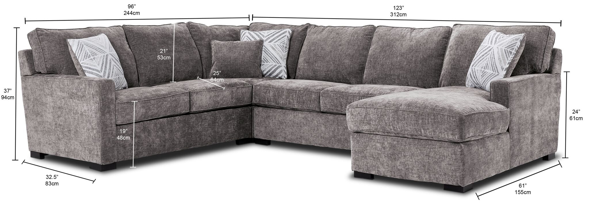 Charlotte 4-Piece Sectional with Right-Facing Chaise - Smoke