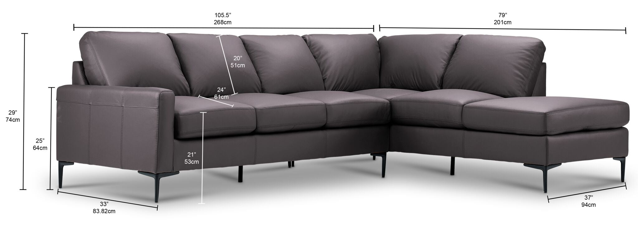 Chito Leather 2-Piece Sectional with Right Facing Chaise - Mocha