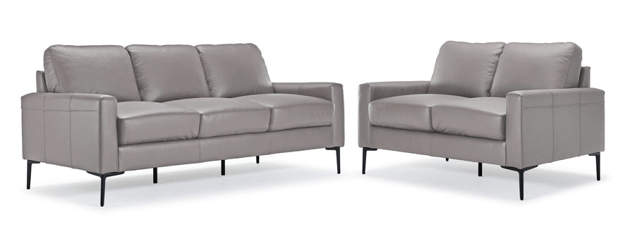 Chito Leather Sofa and Loveseat Set - Cloud Grey
