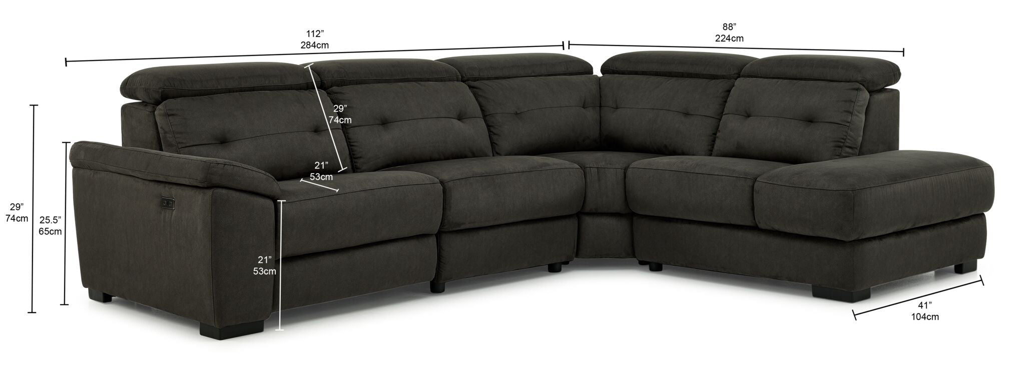 Colorado 4-Piece Power Reclining Sectional with Right-Facing Chaise - Graphite
