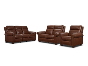 Conrad Ens. Sofa, causeuse et fauteuil inclinables électriques à double inclinaison en cuir – brun foncé