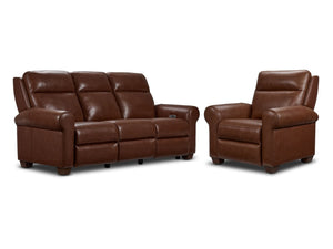 Conrad Ens. Sofa et fauteuil inclinables électriques à double inclinaison en cuir – brun foncé
