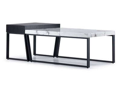 Cora  Ens. Table de centre et table de bout - blanc, noir, gris