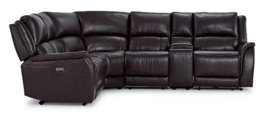 Cordova Leather 6-Piece Power Reclining Sectional - Dark Brown