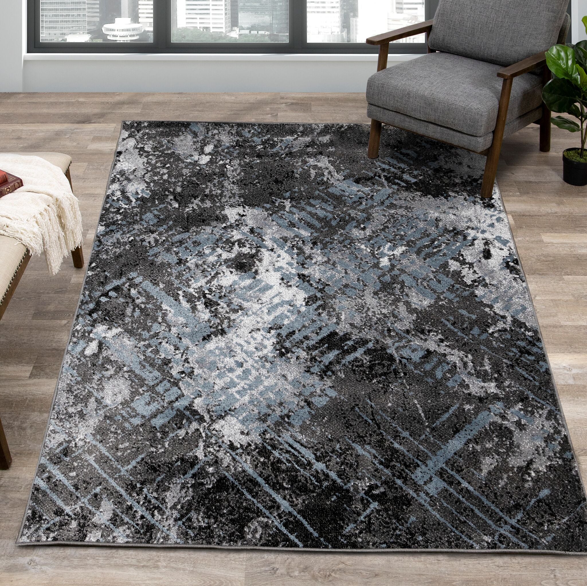 Dawn 5'3" x 7'7" Worn Crosshatch Area Rug - Grey, Blue