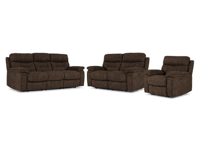 Dawson Sofa, causeuse et fauteuil inclinables électriques – brun