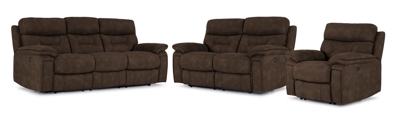 Dawson Power Reclining Sofa, Loveseat and Chair Set - Brown