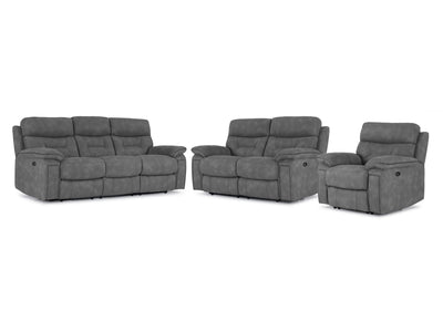 Dawson Sofa, causeuse et fauteuil inclinables électriques – gris argent