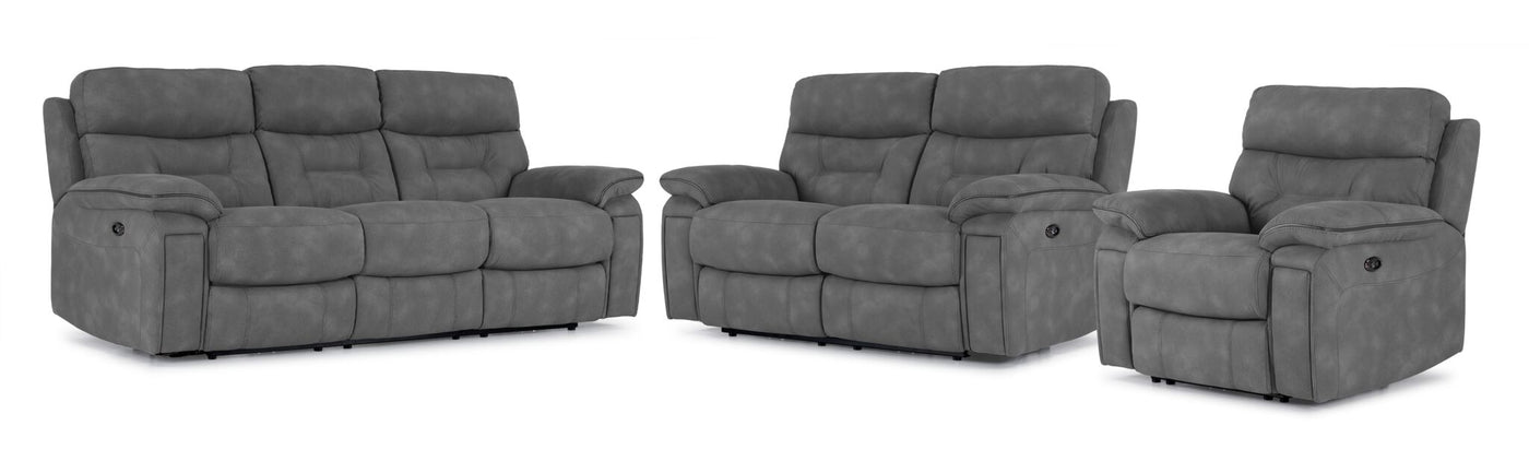 Dawson Power Reclining Sofa, Loveseat and Chair Set - Silver Grey