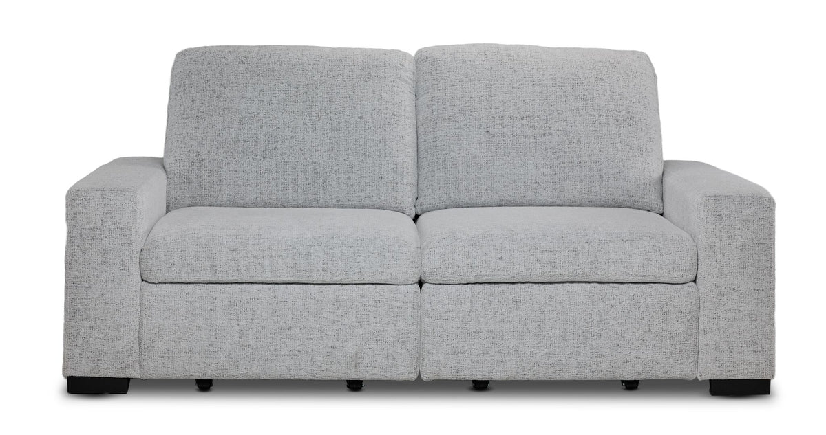 Delphine Power Slide-Out Sofa Bed - Off White front view with two cushioned seats and supportive backrests