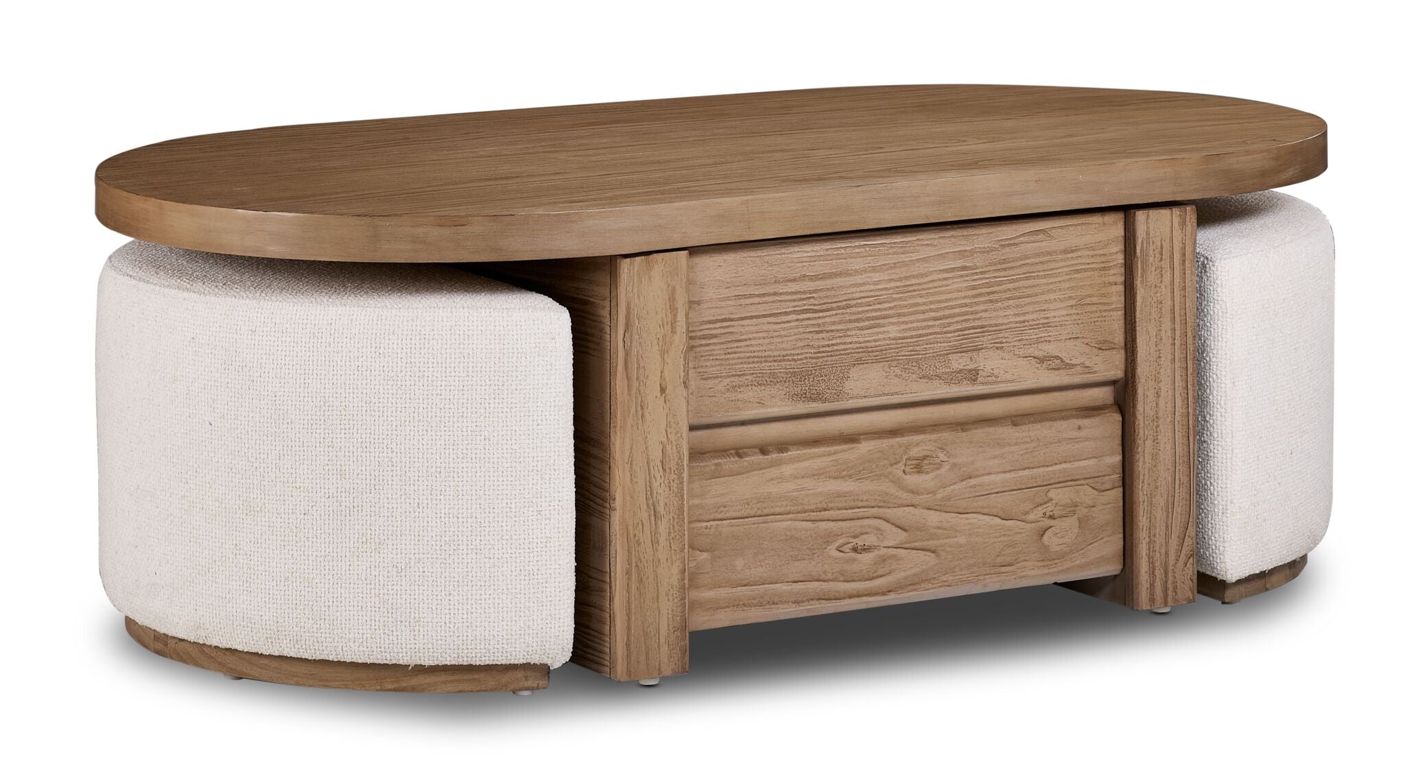 Elenore 52" Lift-Top Coffee Table With 2 Ottomans - Light Brown