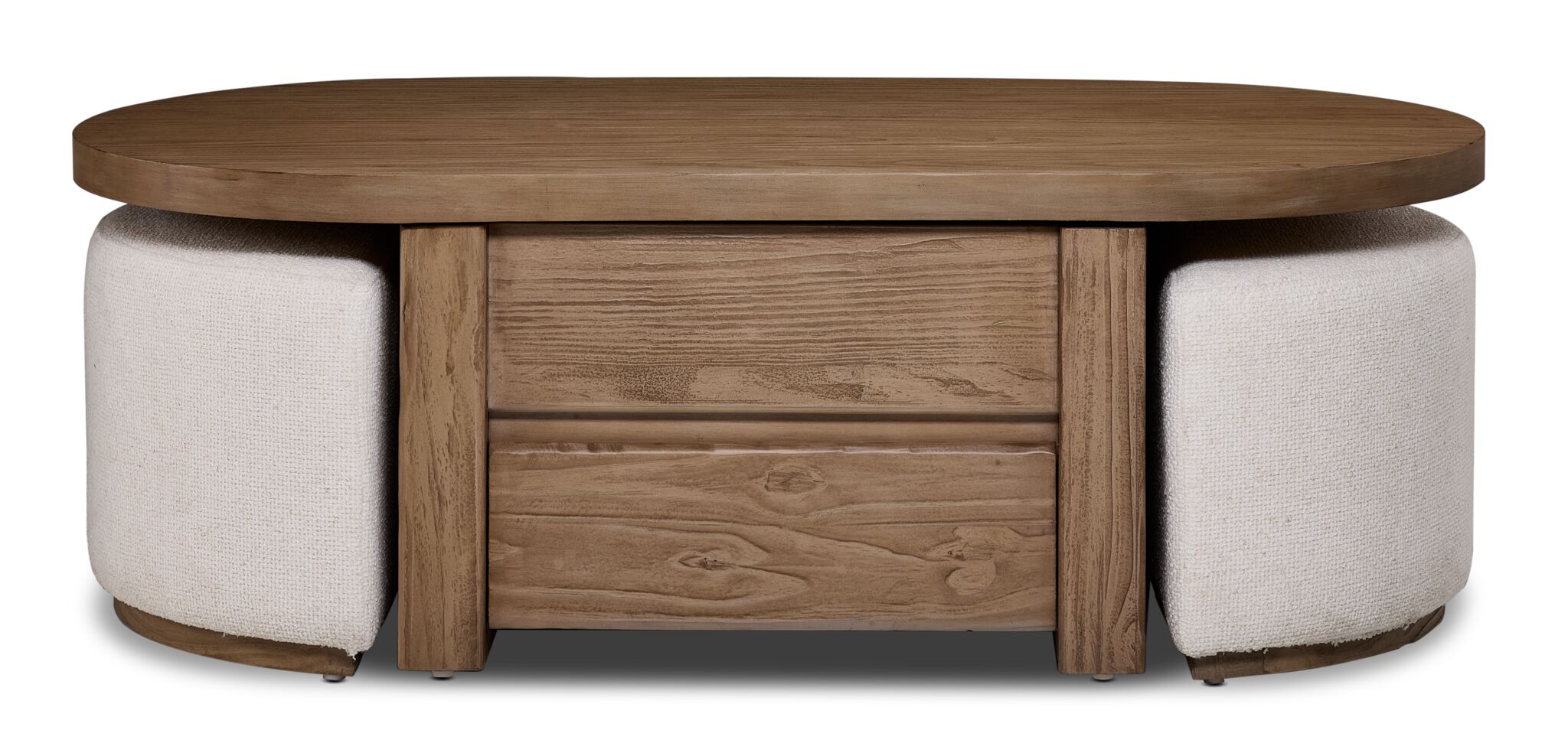 Elenore 52" Lift-Top Coffee Table With 2 Ottomans - Light Brown