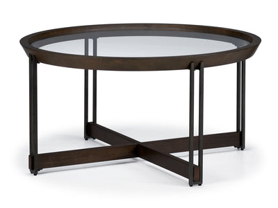 Elora Table de centre ronde 36 po – noyer et fini argent terni