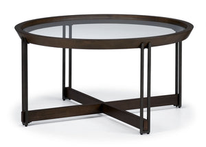 Elora Table de centre ronde 36 po – noyer et fini argent terni