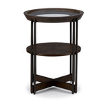 Elora 20" Round End Table -Walnut and Tarnished Silver Finish