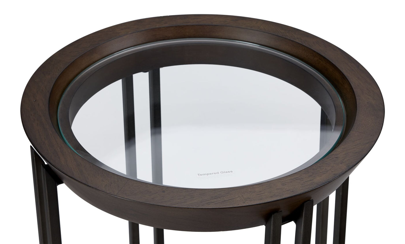 Elora 16" Round Accent Table - Walnut and Tarnished Silver Finish