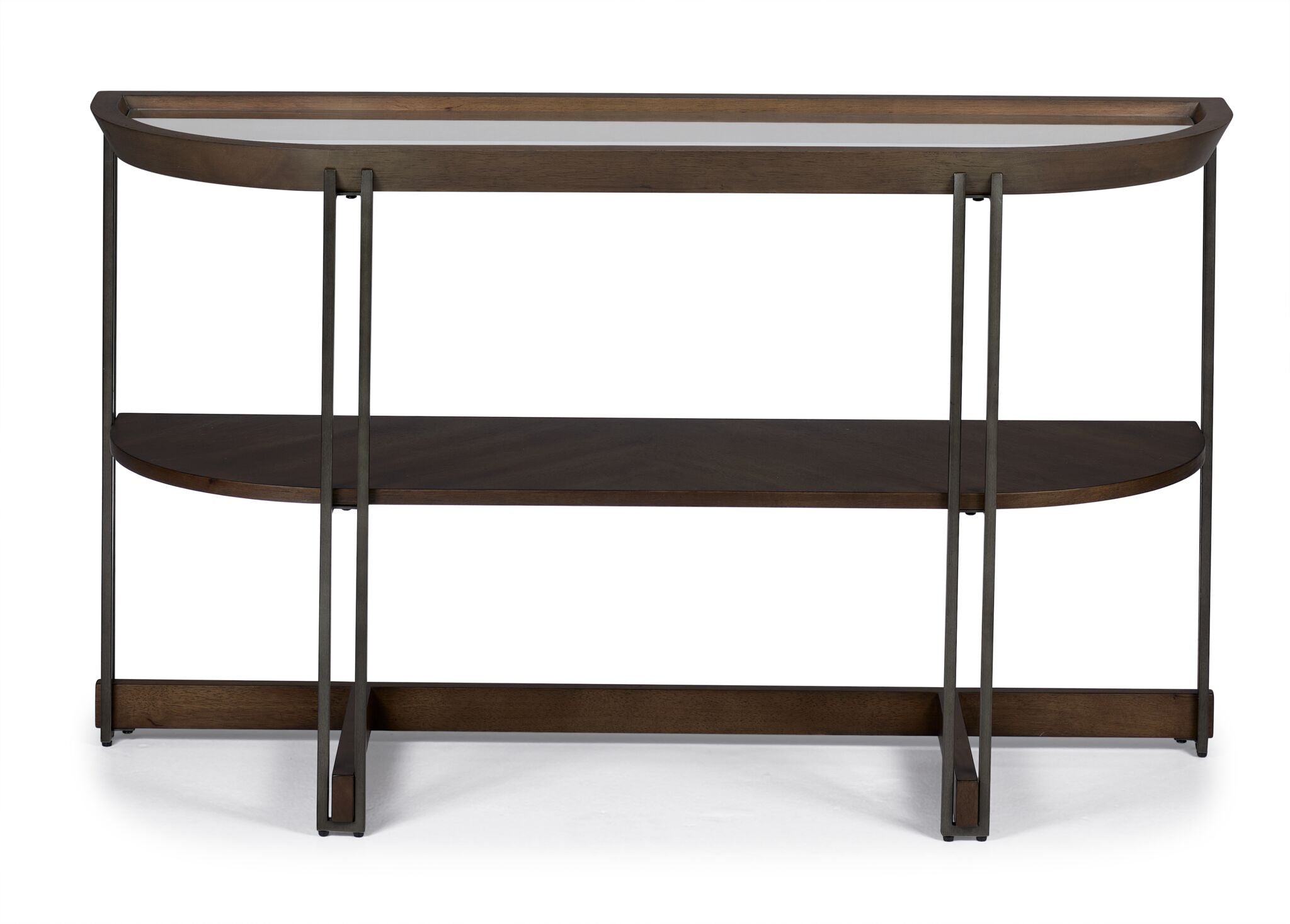 Elora 50" Oval Sofa Table - Walnut and Tarnished Silver Finish