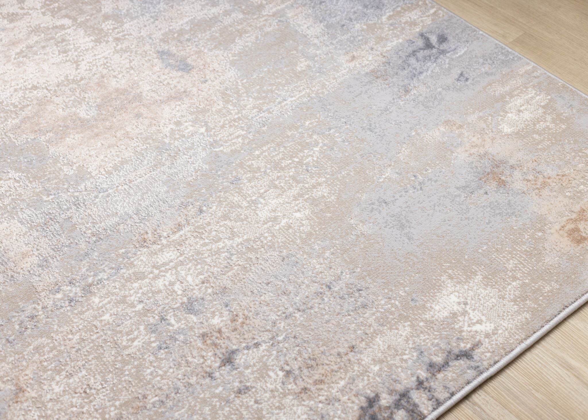 Smoky Terrain 6'7" x 9'6" Distressed Design Area Rug - Taupe, White, Brown